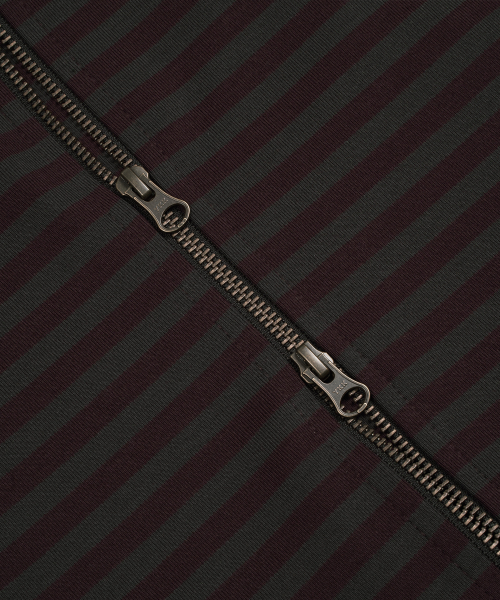 TCM stripe hooded zip-up (charcoal/burgundy)