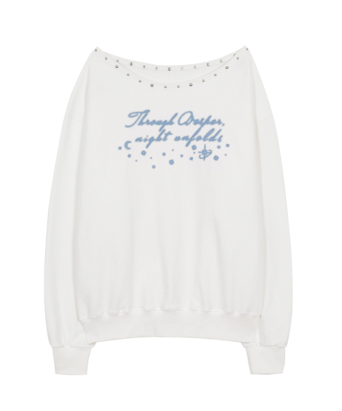 One Shoulder Boat Neck Sweat Shitrs White
