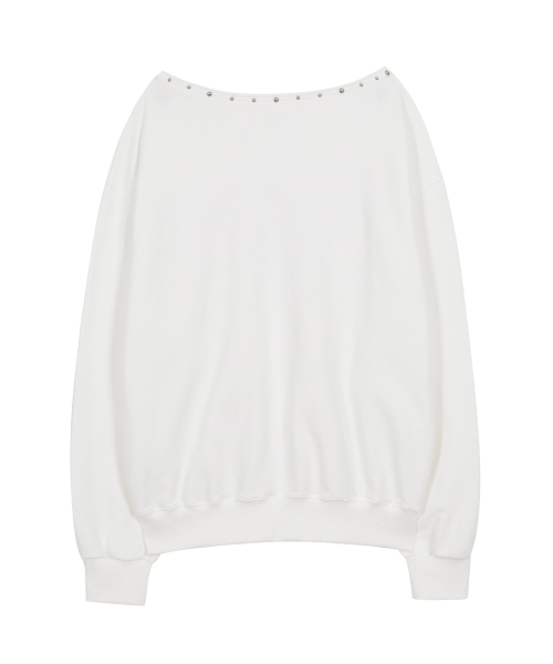 One Shoulder Boat Neck Sweat Shitrs White