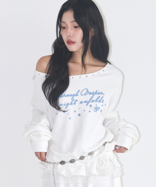 One Shoulder Boat Neck Sweat Shitrs White