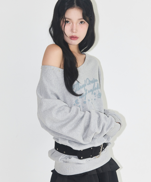 One Shoulder Boat Neck Sweat Shitrs Melange