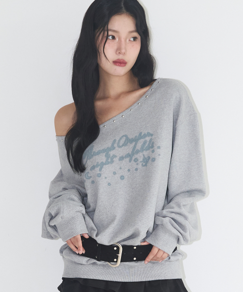 One Shoulder Boat Neck Sweat Shitrs Melange