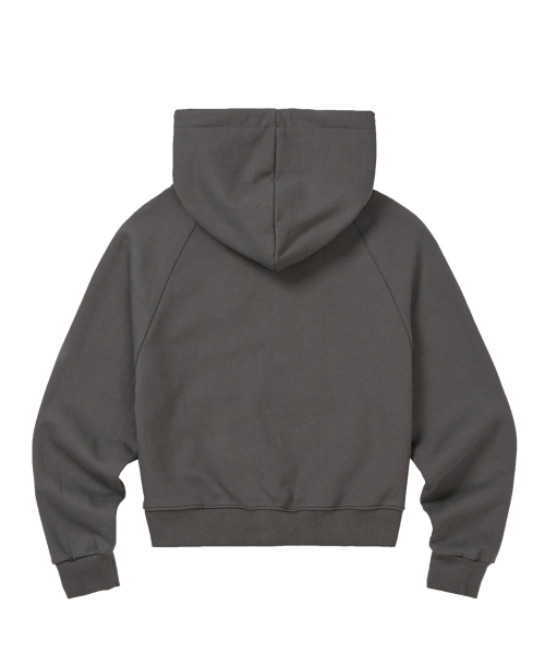Check Applique Hoodie Zip-Up Charcoal