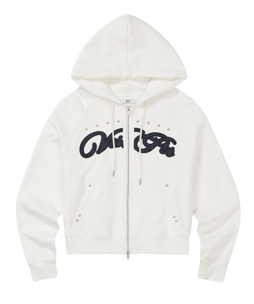 Check Applique Hoodie Zip-Up White