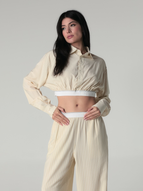 WILLY CROP SHIRT(BEIGE STRIPE)