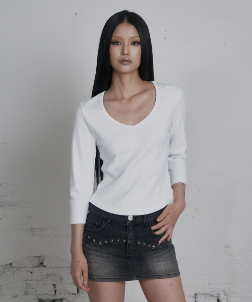 C 90S LINE V-NECK T-SHIRT_WHITE