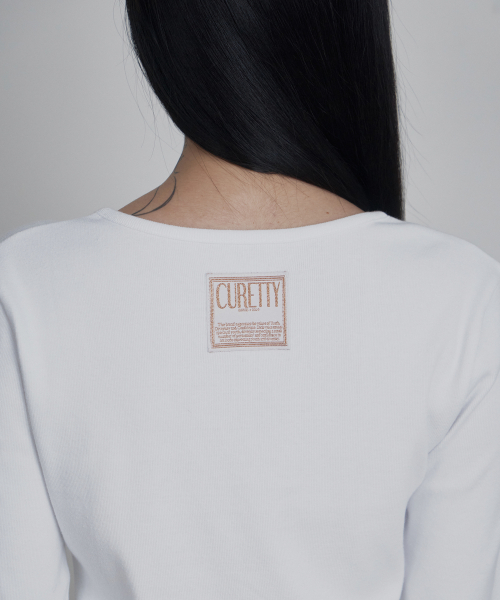 C 90S LINE SLIT NECK T-SHIRT_WHITE