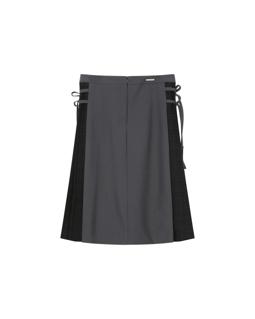 Side bow pleats midi skirt CHARCOAL