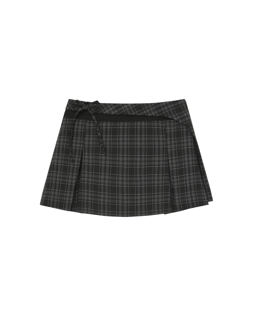 Pocket layered check skirt BLACK