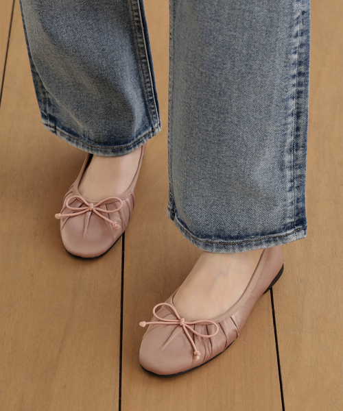 Melanie Pleated Ribbon Flats (1cm)