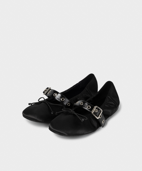 SATIN SHIRRING BALLERINA FLATS / 3 COLORS