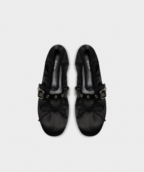 SATIN SHIRRING BALLERINA FLATS / 3 COLORS