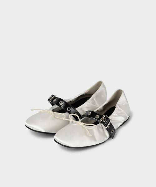 SATIN SHIRRING BALLERINA FLATS / 3 COLORS