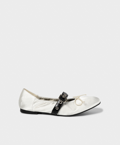 SATIN SHIRRING BALLERINA FLATS / 3 COLORS