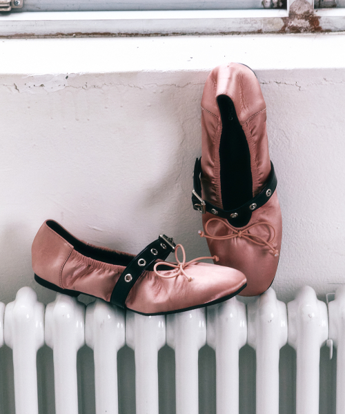 SATIN SHIRRING BALLERINA FLATS / 3 COLORS