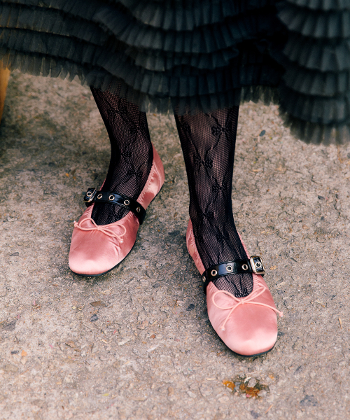 SATIN SHIRRING BALLERINA FLATS / 3 COLORS