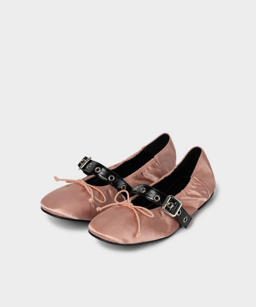 SATIN SHIRRING BALLERINA FLATS / 3 COLORS
