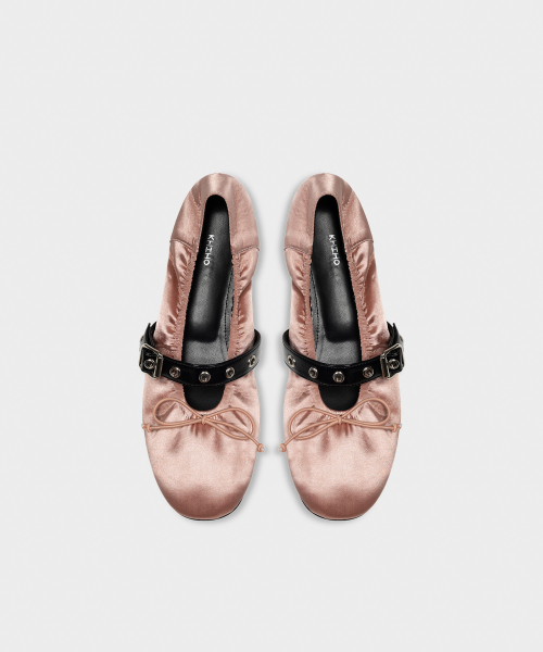 SATIN SHIRRING BALLERINA FLATS / 3 COLORS