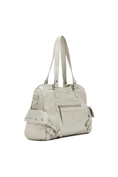 STUD POCKET BIG BAG IN ASH BEIGE
