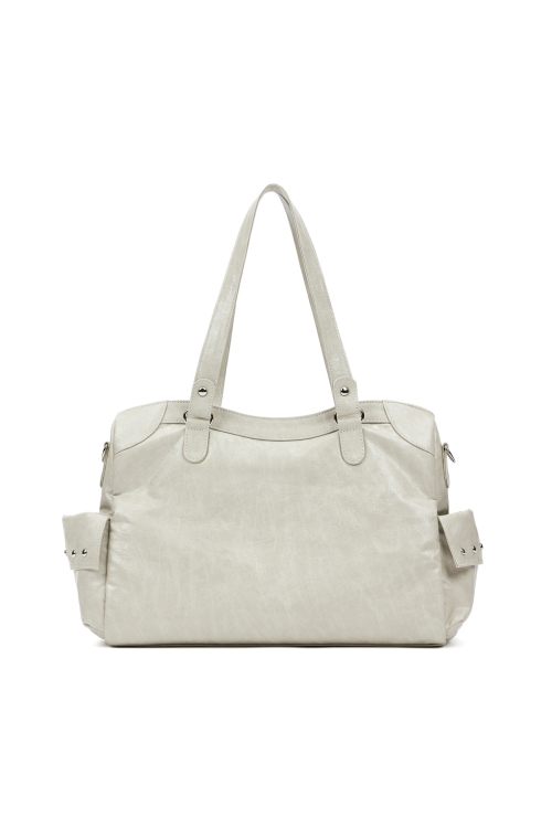 STUD POCKET BIG BAG IN ASH BEIGE