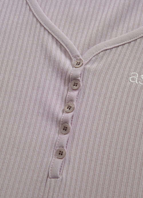 WISH RIBBED BUTTON TEE / PINK