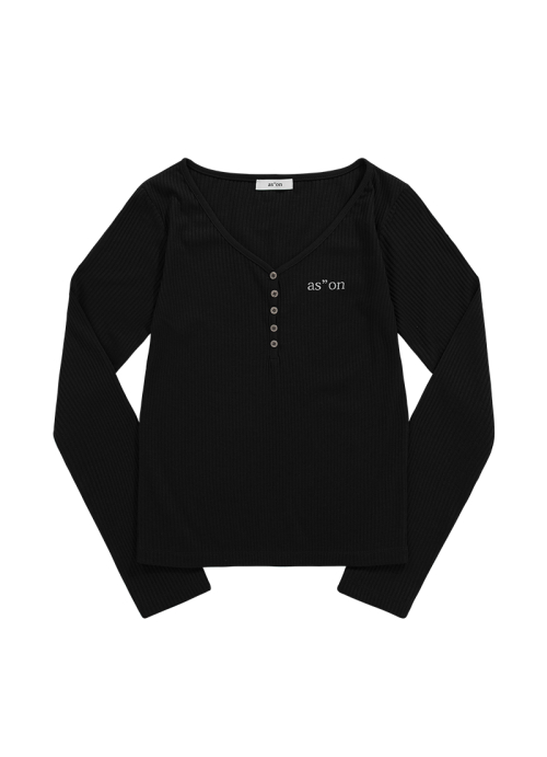 WISH RIBBED BUTTON TEE / BLACK