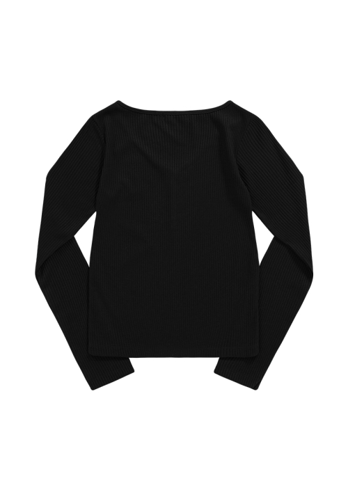 WISH RIBBED BUTTON TEE / BLACK