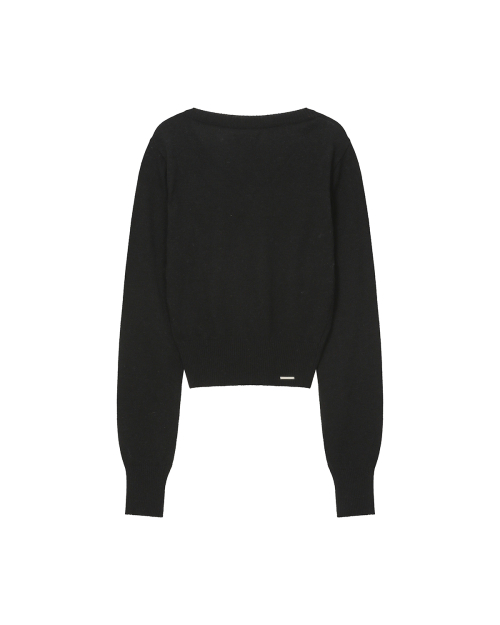 Vneck slit button knit BLACK