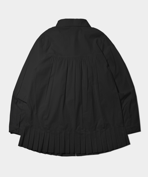 미니멀 플리츠 프릴 코튼 셔링 긴팔 블라우스 셔츠 [블랙]