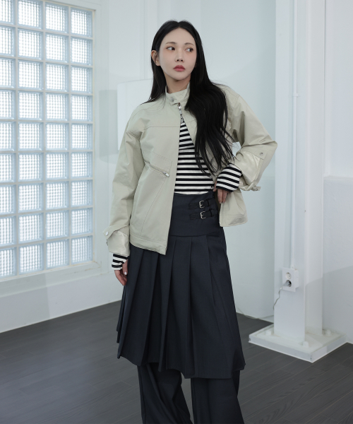 투 버클 플리츠 미디 스커트 레이어드 와이드 팬츠 _2COLOR
