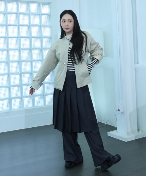투 버클 플리츠 미디 스커트 레이어드 와이드 팬츠 _2COLOR