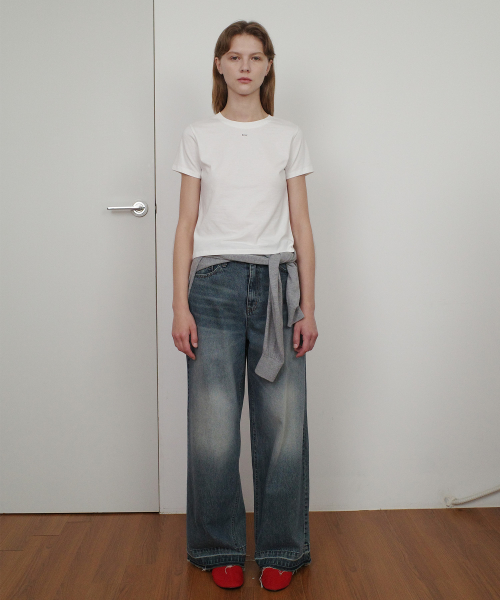 VINTAGE DAMAGE WIDE DENIM PANTS - BLUE