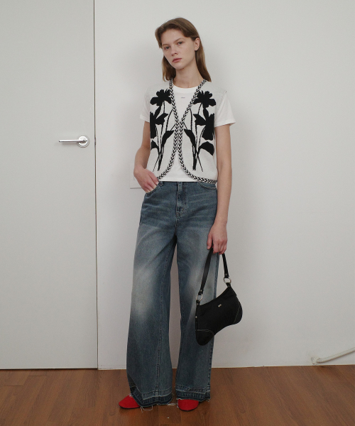VINTAGE DAMAGE WIDE DENIM PANTS - BLUE