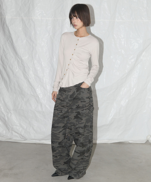 UNBALANCE SHIRRING CARDIGAN (BEIGE)_F25QB076