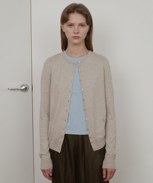 COTTON BASIC ROUND CARDIGAN - BEIGE