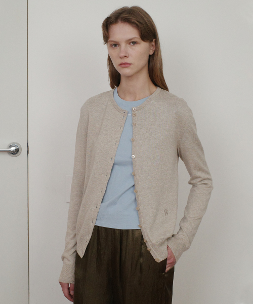 COTTON BASIC ROUND CARDIGAN - BEIGE
