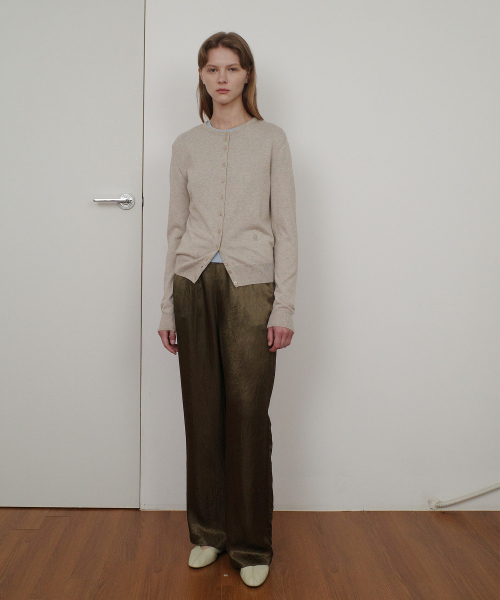 COTTON BASIC ROUND CARDIGAN - BEIGE