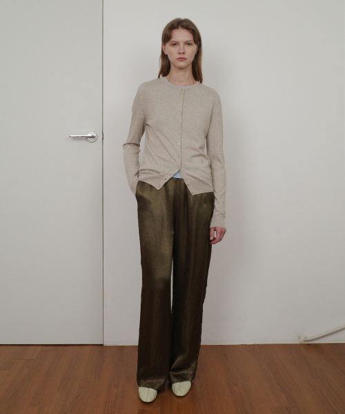 COTTON BASIC ROUND CARDIGAN - BEIGE
