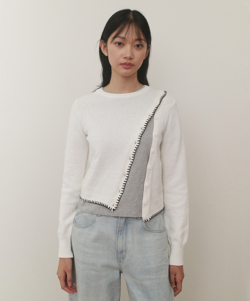 DIAGONAL BUTTON KNIT - WHITE