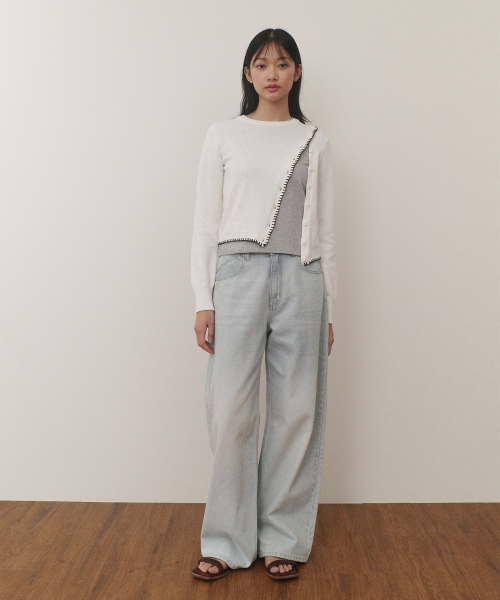 DIAGONAL BUTTON KNIT - WHITE