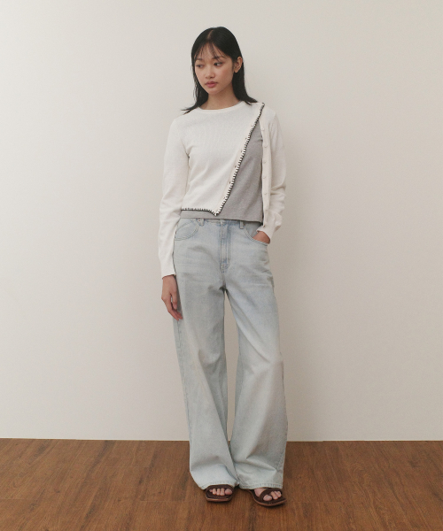DIAGONAL BUTTON KNIT - WHITE