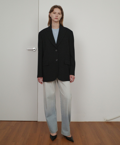 STRIPE TWEED SINGLE JACKET - BLACK