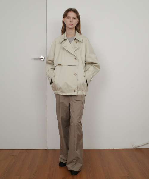 TWILL SHIRRING SHORT TRENCH JUMPER - CREAM