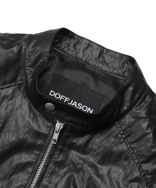 Paneled Sporty Leather Jacket BLACK