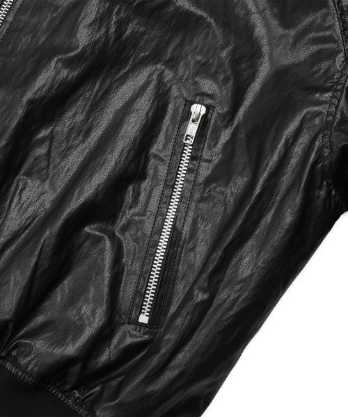 Paneled Sporty Leather Jacket BLACK