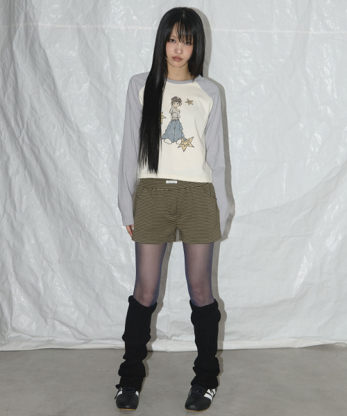 FY STRIPE MICRO SHORT PANTS (KHAKI) F25QD898