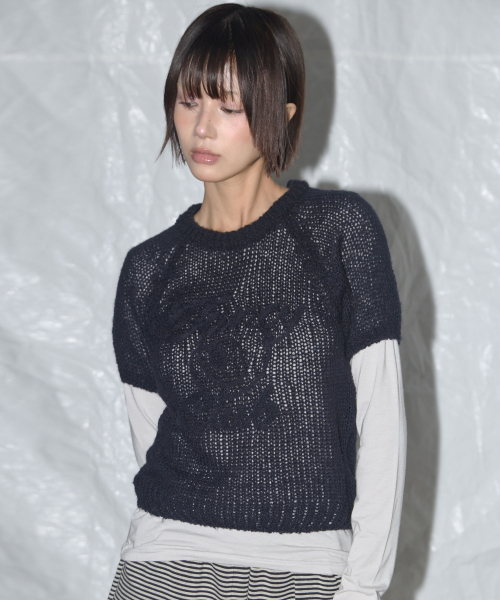 EMBROIDERED NET REGLAN KNIT (NAVY) F25QB090