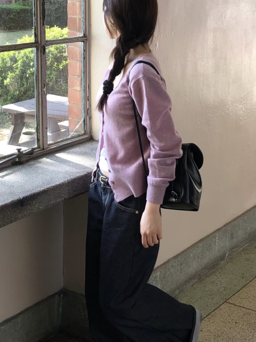 SALENA wool v neck cardigan_POPCORN PINK