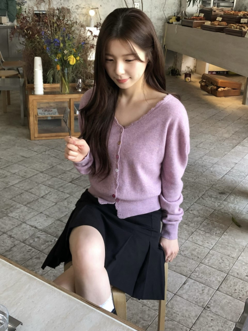 SALENA wool v neck cardigan_POPCORN PINK