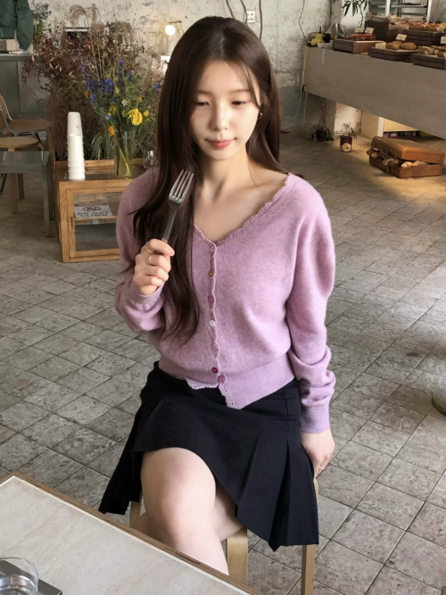 SALENA wool v neck cardigan_POPCORN PINK